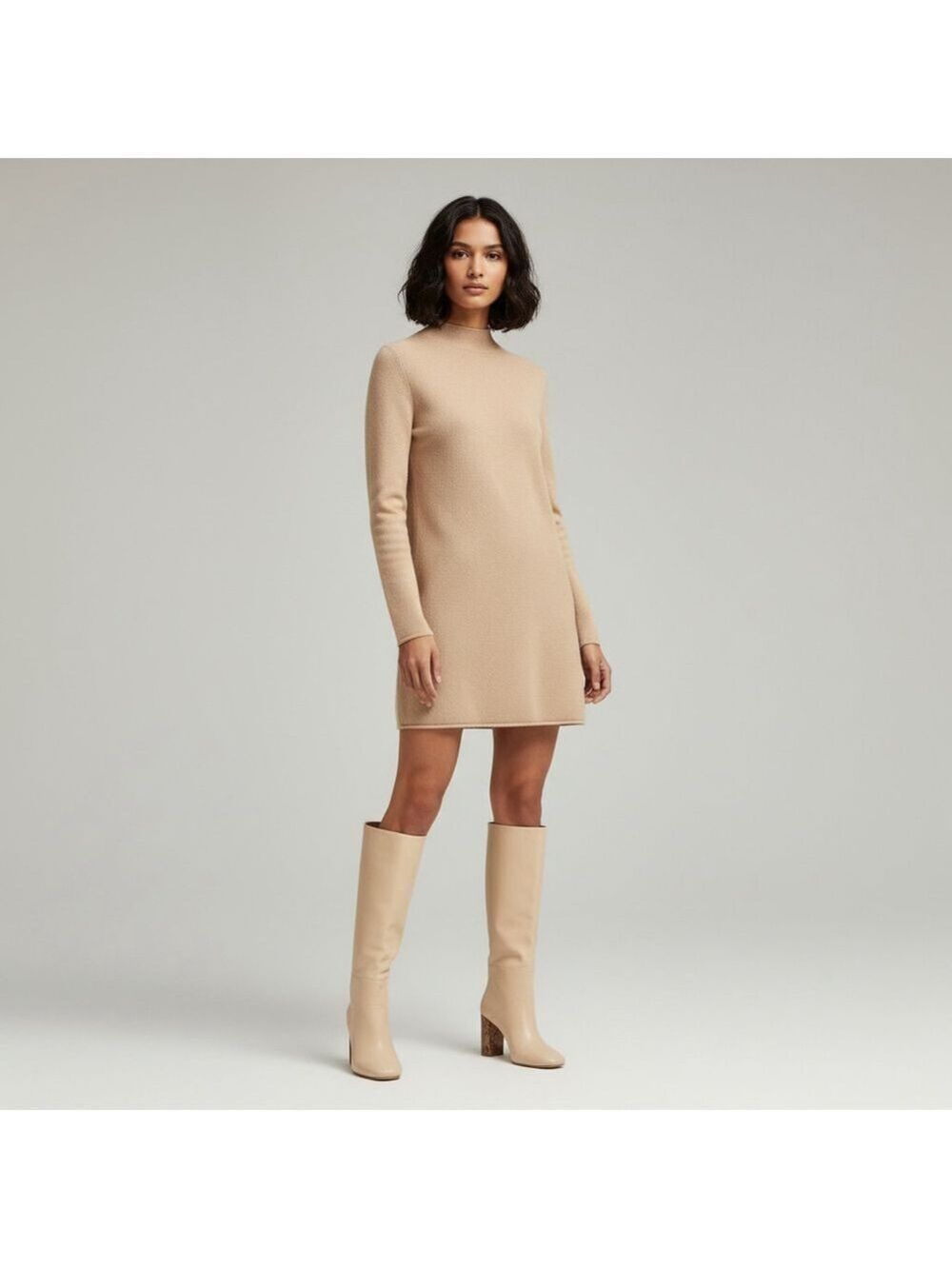 MANGO Cream Leather Knee High Boots, animal print 8.5 Office Siren, Minimalist